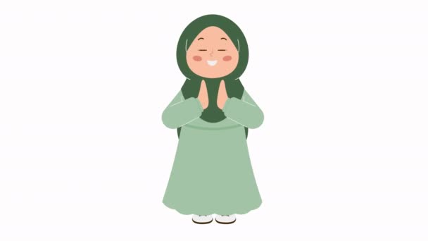Cute Hijab Girl Greeting Ramadan Animation — Stok Video