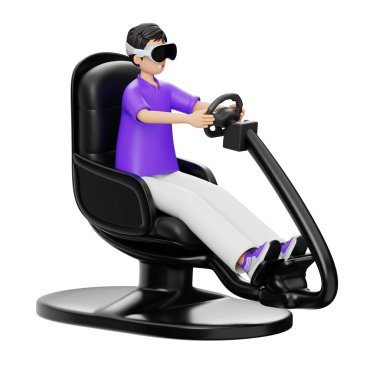 3 Boyutlu Karakter Adamı Sanal Araba Sürüşü Oynuyor