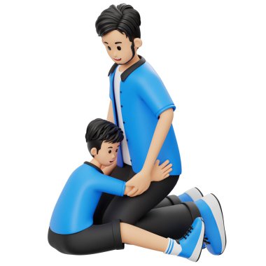 3 Boyutlu Karakter Baba ve Oğul Sarılıyor