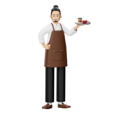 3D Karakter Erkek Barista Kahve Getiriyor