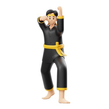 3D Character Pencak Silat Prepares to Attack clipart