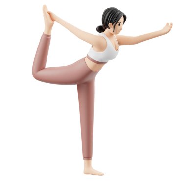 3D Karakter Kız Yoga Egzersizi Natarajasana Pozu