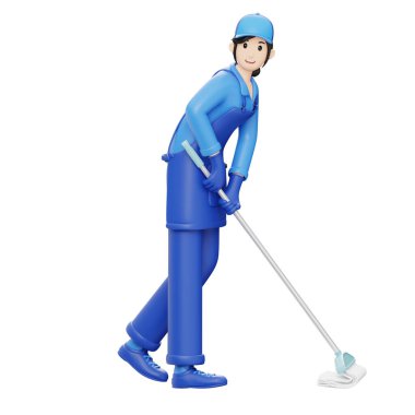 3D Karakter Kadını Yerleri Paspaslıyor