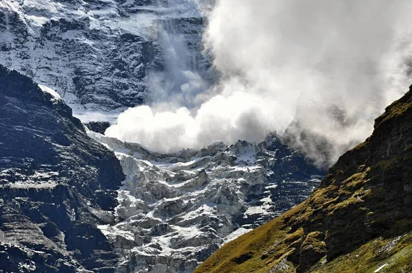 View Gangapurna Glacier Avalanche Falling Gangapurna Glacier Nepal Himalayas Asia — Stock Photo, Image