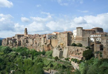 Pitigliano şehri manzarası. Orta İtalya 'da Grosseto ili, Avrupa.