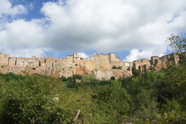 Pitigliano şehri manzarası. Orta İtalya 'da Grosseto ili, Avrupa.