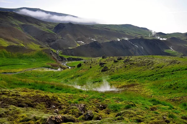 Гаряча Джерельна Зона Термальна Річка Вид Рейк Явікську Долину Ісландія — стокове фото