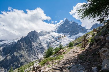 View of the Glacier La Meije Ecrins National Park, France, Europe. La Meije cable car. 