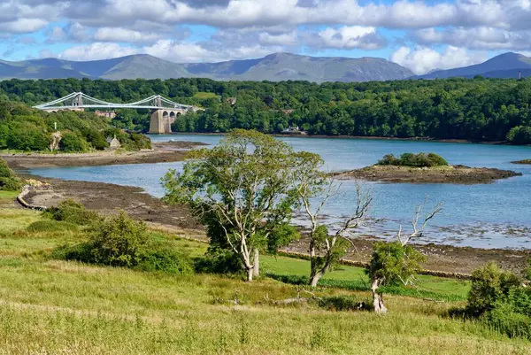 Stock image View of Menai Suspension Bridge, Anglesey, Wales, Europe.