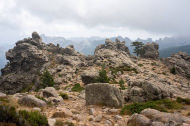 Bavella 'daki dağların manzarası. Quenza, Korsika, Fransa.