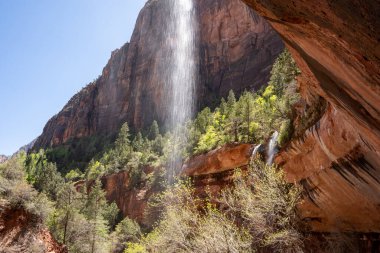 Zümrüt Havuz Şelalesi 'nin manzarası. Zion Ulusal Parkı, Utah, ABD.