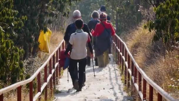 Gente Caminando Por Sendero Trekking Naturaleza Alrededor Del Sendero Trekking — Vídeo de stock