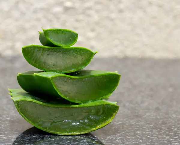 stock image Closeup shot of sliced and stacked aloe vera.