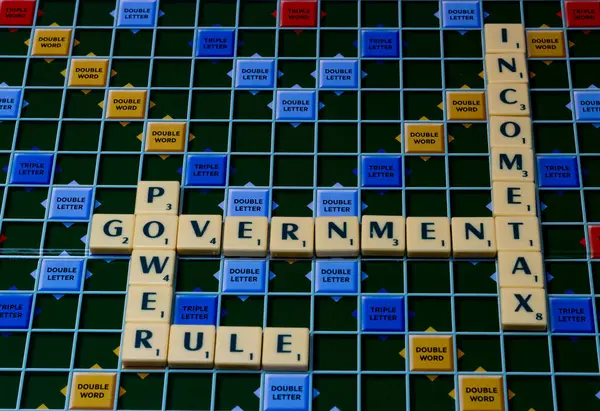 stock image Power, Tax, Government,rule - Alphabet Letter Arrangement on Board.