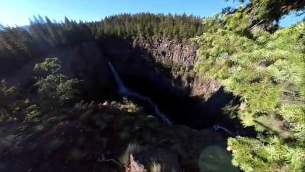 斯帕霍特河瀑布 Spahat Creek Falls 是位于威尔斯格雷省公园清水谷道的斯帕霍特河瀑布 — 图库视频影像