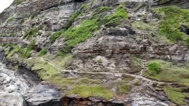 Okyanusa bakan Rocky Sahil Kıyısı Uçurumu Uzakta Urban Skyline, Shepherds Hill, Hawkesbury Sandstone depozitosu Newcastle 'ın üzerine inşa edildiği yer.