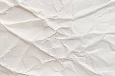 Buruşmuş kağıt veya kumaş dokusu arka plan tasarımından oluşan yaratıcı bir arka plan. Beyaz geri dönüştürülmüş kağıt poster dokusu arkaplanı.