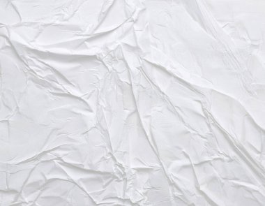 Buruşmuş kağıt veya kumaş dokusu arka plan tasarımından oluşan yaratıcı bir arka plan. Beyaz geri dönüştürülmüş kağıt poster dokusu arkaplanı.