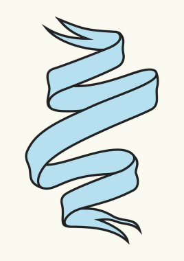 Mavi kurdele, illüstrasyon, beyaz arkaplanda vektör. İşleme tarzında eski model kurdele afişleri seti. El çizimi tasarım elemanı. Vektör illüstrasyonu izole edilmiş eski moda kurdele pankartı. Retro kümesi