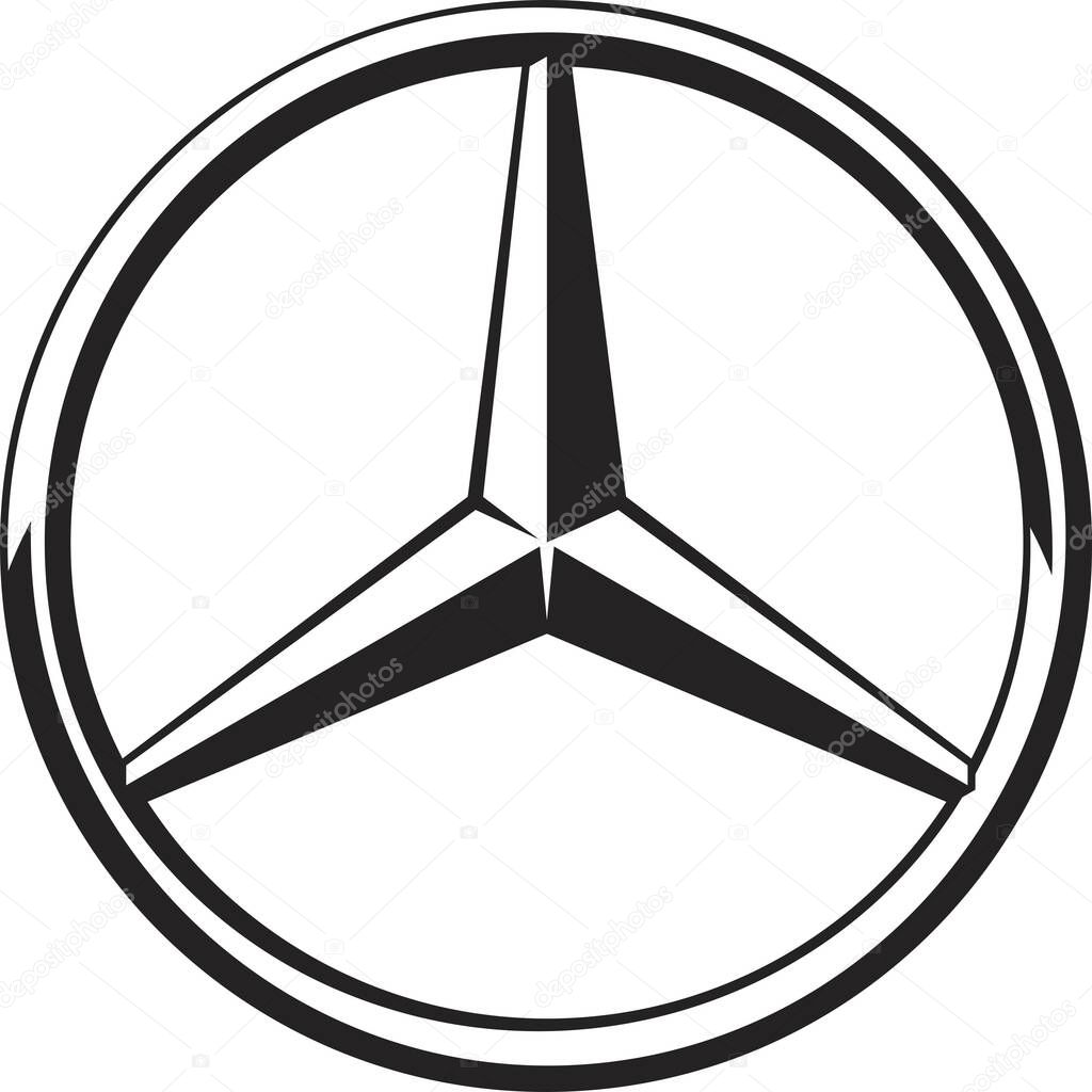 Vector illustration of a black and white icon, editable logo vector mercedes black and white flat image