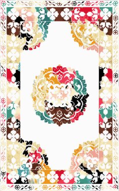 Yüksek çözünürlüklü sıkıntılı ve grunge desenli modern Boho tarzı halı tasarımı çizimi