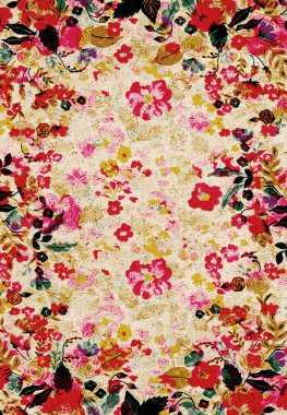 Yüksek çözünürlüklü sıkıntılı ve grunge desenli modern Boho tarzı halı tasarımı çizimi