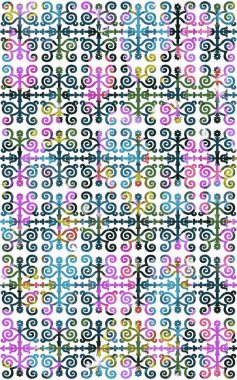 Yüksek çözünürlüklü sıkıntılı ve grunge desenli modern Boho tarzı halı tasarımı çizimi