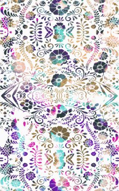 Yüksek çözünürlüklü sıkıntılı ve grunge desenli modern Boho tarzı halı tasarımı çizimi