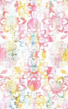 Yüksek çözünürlüklü sıkıntılı ve grunge desenli modern Boho tarzı halı tasarımı çizimi