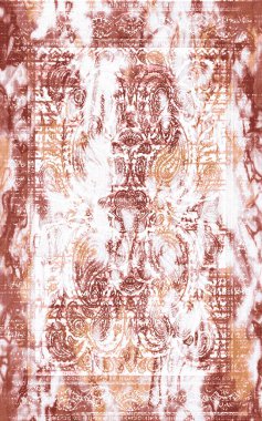 Yüksek çözünürlüklü sıkıntılı ve grunge desenli modern Boho tarzı halı tasarımı çizimi