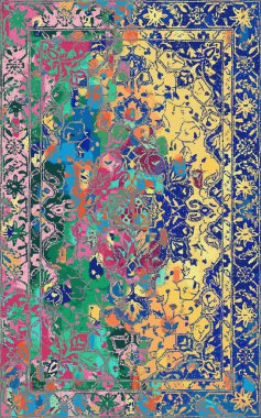 Yüksek çözünürlüklü sıkıntılı ve grunge desenli modern Boho tarzı halı tasarımı çizimi