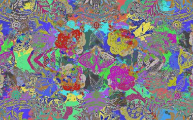 Yüksek çözünürlüklü sıkıntılı ve grunge desenli modern Boho tarzı halı tasarımı çizimi