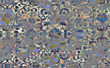 Yüksek çözünürlüklü sıkıntılı ve grunge desenli modern Boho tarzı halı tasarımı çizimi