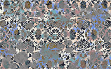 Yüksek çözünürlüklü sıkıntılı ve grunge desenli modern Boho tarzı halı tasarımı çizimi