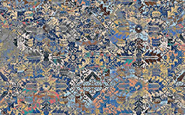 Yüksek çözünürlüklü sıkıntılı ve grunge desenli modern Boho tarzı halı tasarımı çizimi