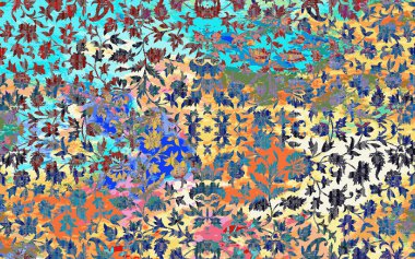 Yüksek çözünürlüklü sıkıntılı ve grunge desenli modern Boho tarzı halı tasarımı çizimi