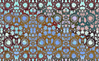 Yüksek çözünürlüklü sıkıntılı ve grunge desenli modern Boho tarzı halı tasarımı çizimi