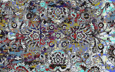 Yüksek çözünürlüklü sıkıntılı ve grunge desenli modern Boho tarzı halı tasarımı çizimi