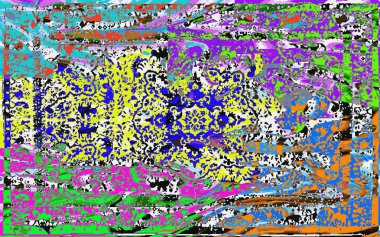 Yüksek çözünürlüklü sıkıntılı ve grunge desenli modern Boho tarzı halı tasarımı çizimi