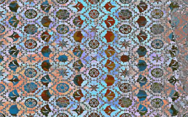 Yüksek çözünürlüklü sıkıntılı ve grunge desenli modern Boho tarzı halı tasarımı çizimi