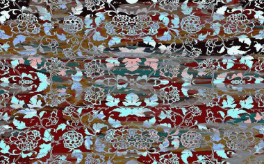 Yüksek çözünürlüklü sıkıntılı ve grunge desenli modern Boho tarzı halı tasarımı çizimi