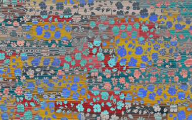 Yüksek çözünürlüklü sıkıntılı ve grunge desenli modern Boho tarzı halı tasarımı çizimi