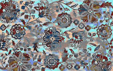 Yüksek çözünürlüklü sıkıntılı ve grunge desenli modern Boho tarzı halı tasarımı çizimi