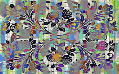 Yüksek çözünürlüklü sıkıntılı ve grunge desenli modern Boho tarzı halı tasarımı çizimi