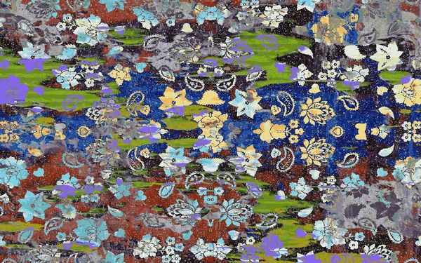 Yüksek çözünürlüklü sıkıntılı ve grunge desenli modern Boho tarzı halı tasarımı çizimi