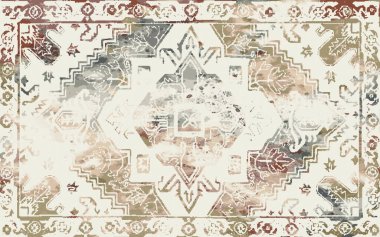 Yüksek çözünürlüklü sıkıntılı ve grunge desenli modern Boho trend stili halı tasarımı çizimi