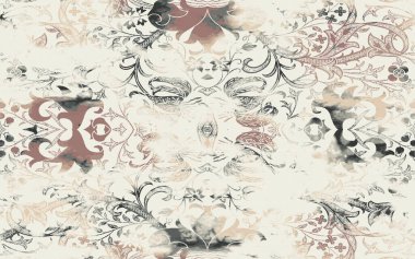 Yüksek çözünürlüklü sıkıntılı ve grunge desenli modern Boho trend stili halı tasarımı çizimi