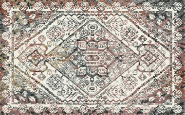 Yüksek çözünürlüklü sıkıntılı ve grunge desenli modern Boho trend stili halı tasarımı çizimi