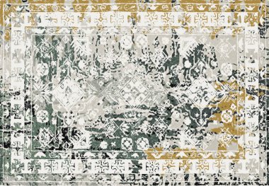 Yüksek çözünürlüklü sıkıntılı ve grunge desenli modern Boho trend stili halı tasarımı çizimi