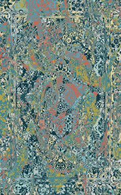 Yüksek çözünürlüklü sıkıntılı ve grunge desenli modern Boho trend stili halı tasarımı çizimi